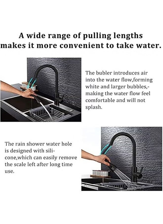 Monda - Black Kitchen Faucet with Pull Down Sprayer, Industrial Commercial Stainless Steel Single Handle Single Hole 2 Hole RV Laundry Pull Down Gooseneck Kitchen Sink Faucet, Kitchen Equipment - Image 1