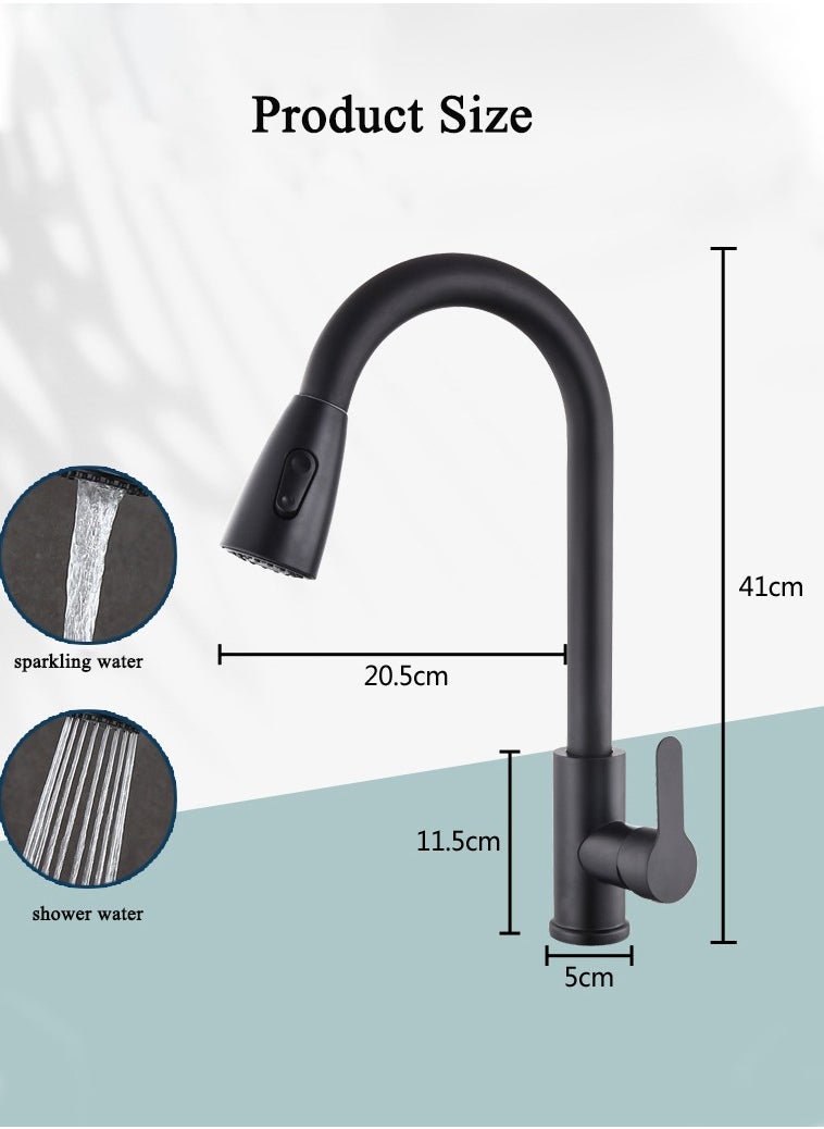 Monda - Black Kitchen Faucet with Pull Down Sprayer, Industrial Commercial Stainless Steel Single Handle Single Hole 2 Hole RV Laundry Pull Down Gooseneck Kitchen Sink Faucet, Kitchen Equipment - Image 1