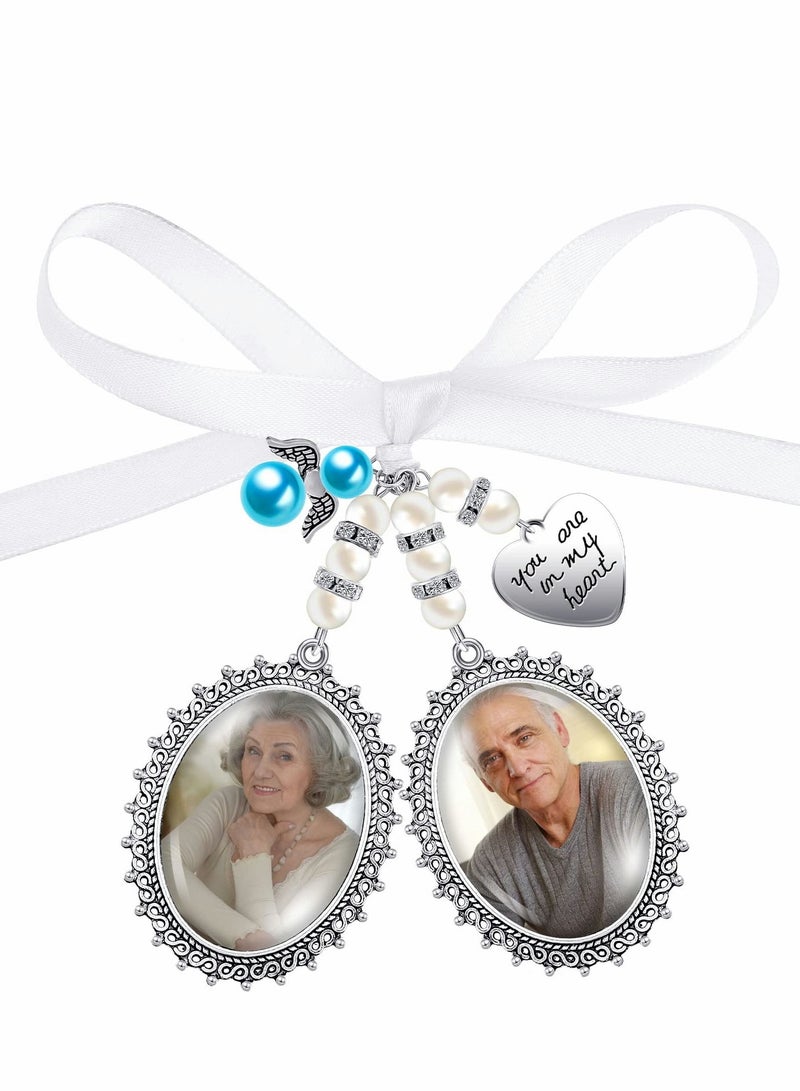 Excefore Wedding Bouquet Charm, Charms for Memory Bridal Lacy Oval Charm Bride Memorial Photo Party - Image 1