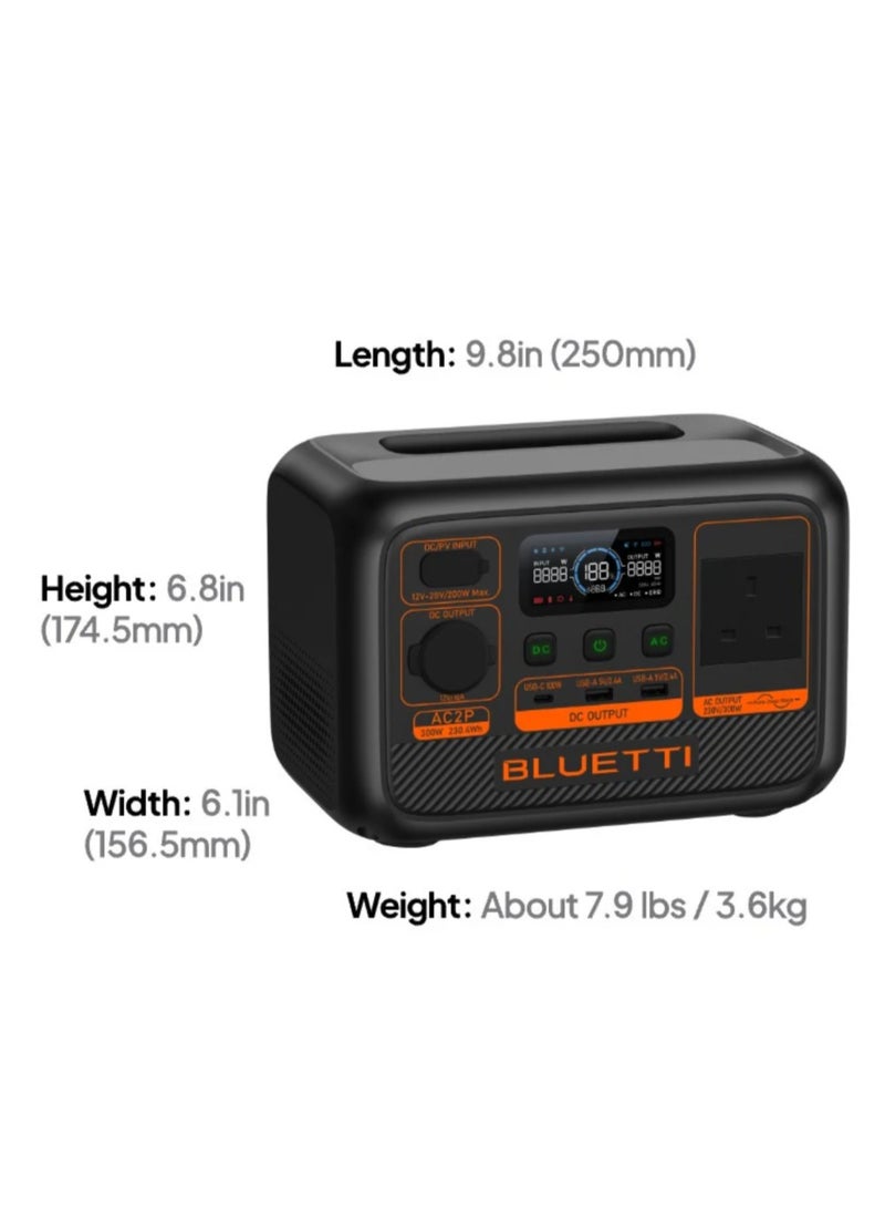 بلويتي محطة طاقة محمولة BLUETTI AC2P بقدرة 300 واط، بطارية LiFePO4 بسعة 230.4 واط/ساعة، مولد طاقة شمسي سريع الشحن، باور بانك UPS للتخييم والطوارئ والاستخدام المنزلي - Image 4