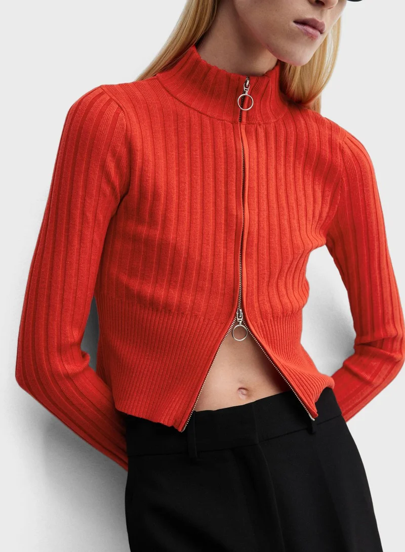 MANGO Zip Detailed Cardigan