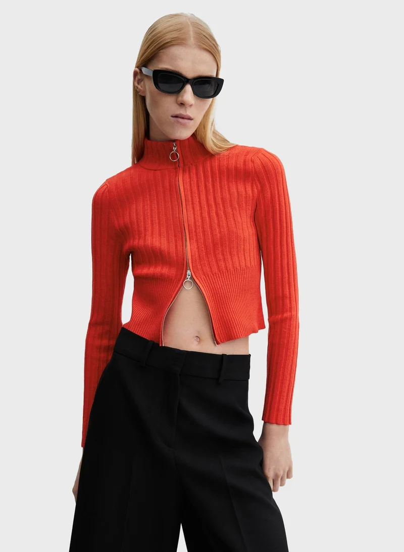 MANGO Zip Detailed Cardigan