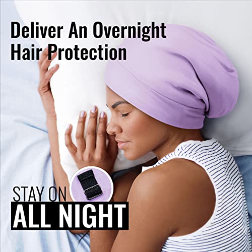 PARISBELLA Satin Lined Sleep Cap Bonnet for Curly Hair and Braids, Stay On All Night Hair Wrap with Adjustable Strap for Women and Men, Lavender, Pack of 1 - Image 5