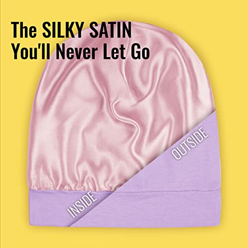 PARISBELLA Satin Lined Sleep Cap Bonnet for Curly Hair and Braids, Stay On All Night Hair Wrap with Adjustable Strap for Women and Men, Lavender, Pack of 1 - Image 2