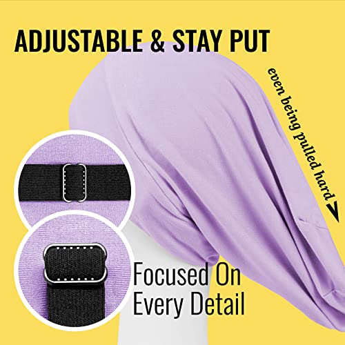 PARISBELLA Satin Lined Sleep Cap Bonnet for Curly Hair and Braids, Stay On All Night Hair Wrap with Adjustable Strap for Women and Men, Lavender, Pack of 1 - Image 4