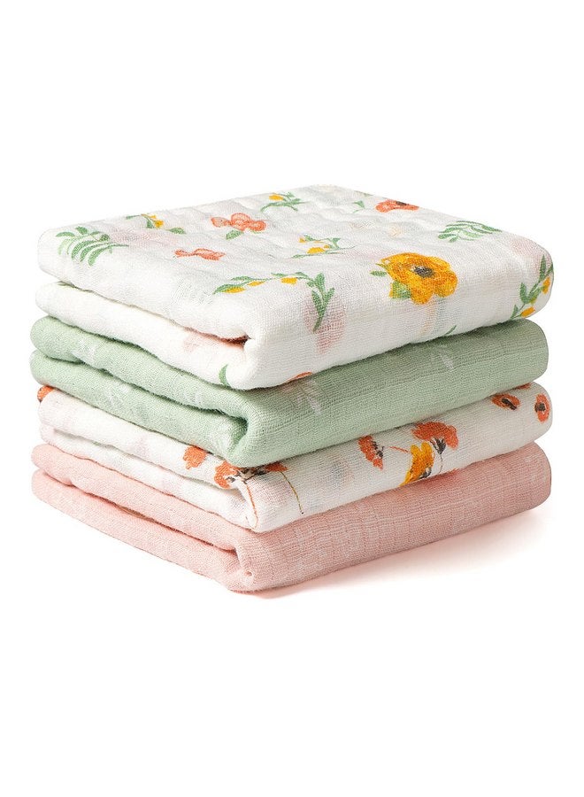 Viviland Baby Muslin Burp Cloths, 100% Cotton Super Absorbent Washcloths for Baby Girl and Boy, 10 x 20 inches 6-Layer Baby Bath Towels, Floral Pattern 4 Pack - Image 1