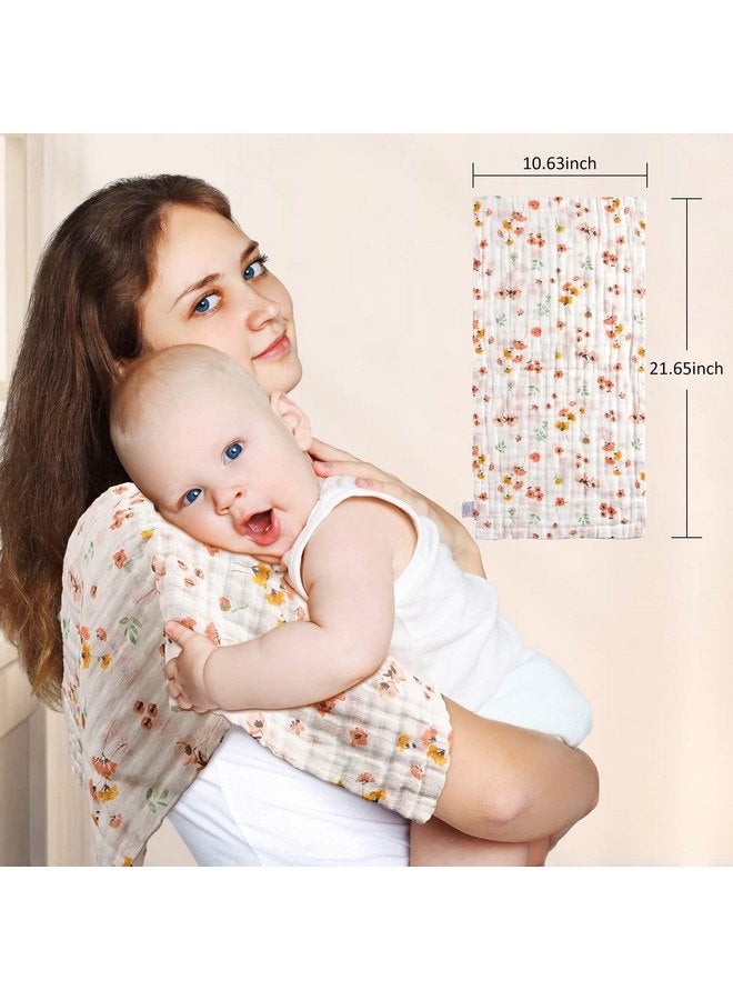 Viviland Baby Muslin Burp Cloths, 100% Cotton Super Absorbent Washcloths for Baby Girl and Boy, 10 x 20 inches 6-Layer Baby Bath Towels, Floral Pattern 4 Pack - Image 3