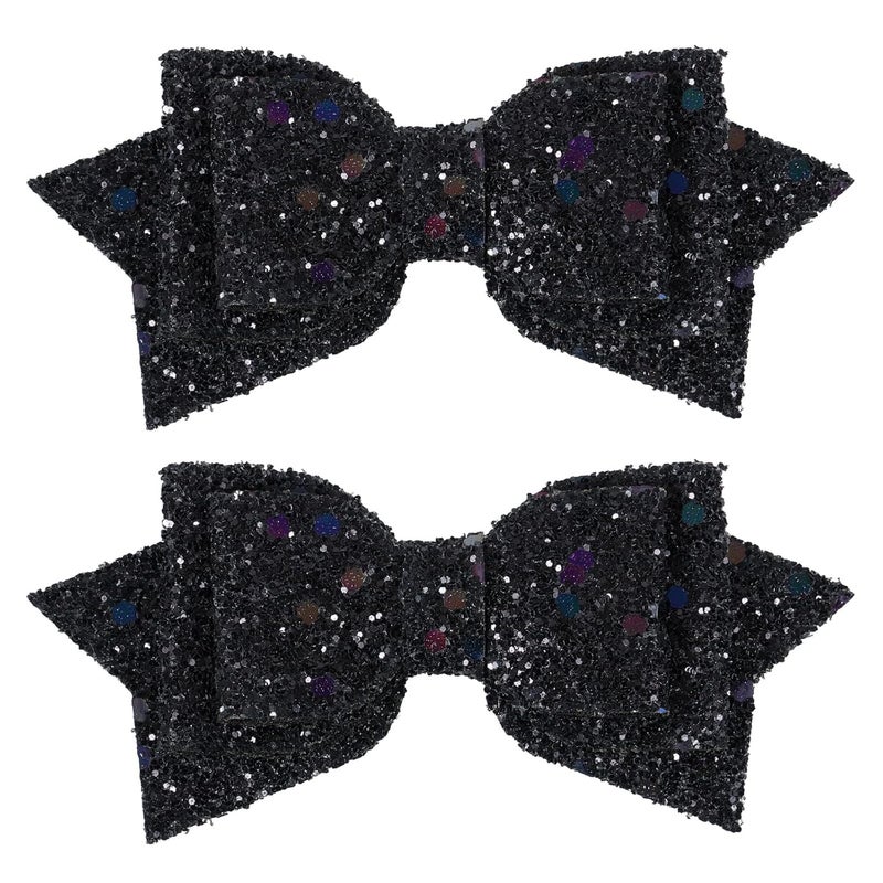 Miroksh 4 Glitter Black Hair Bows Sparkly Sequin Cheer Bow Clips Alligator Barrettes for Toddler Girls Kids Children Teens Cheerleader Outfit Halloween Costume Decor Accessories Gift