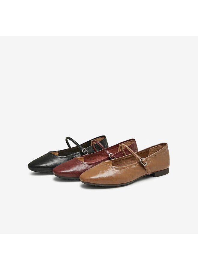 Bata Leather Mary Jane Flats For Women, Spring Season Department Store Style, Soft Sole Shallow Mouth Shoes Afy34aq5, Brown, Size 40 - Image 5
