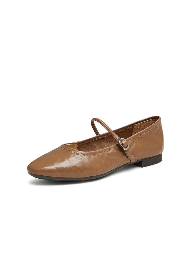 Bata Leather Mary Jane Flats For Women, Spring Season Department Store Style, Soft Sole Shallow Mouth Shoes Afy34aq5, Brown, Size 40 - Image 4