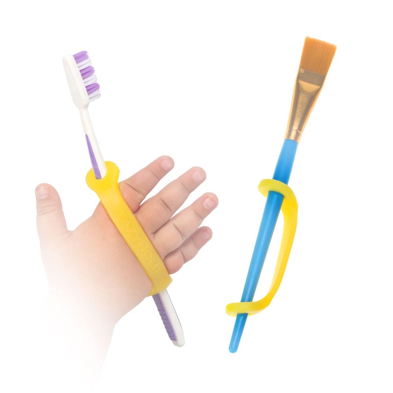 Yellow Silicone Easy Grip Device Universal Cuff for Hand Therapy Autism Limb Loss Cerebral Palsy ALS Special Needs Pediatric Stroke Adaptive Handle Daily Mobility Aid 2Pack 4