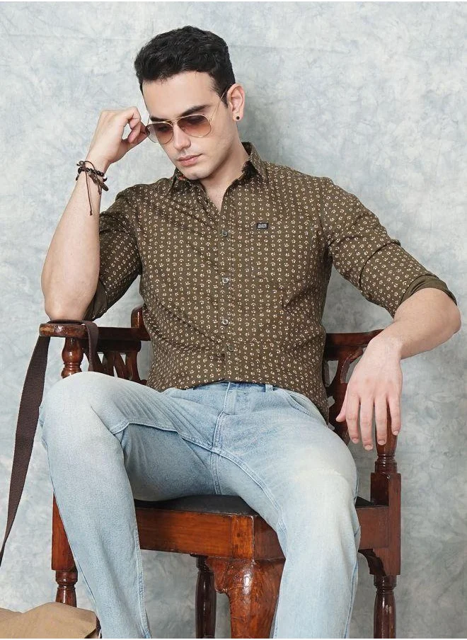 شركة المرآب الهندية Men Slim Fit Abstract Printed Full Sleeves Spread Collar Casual Shirt