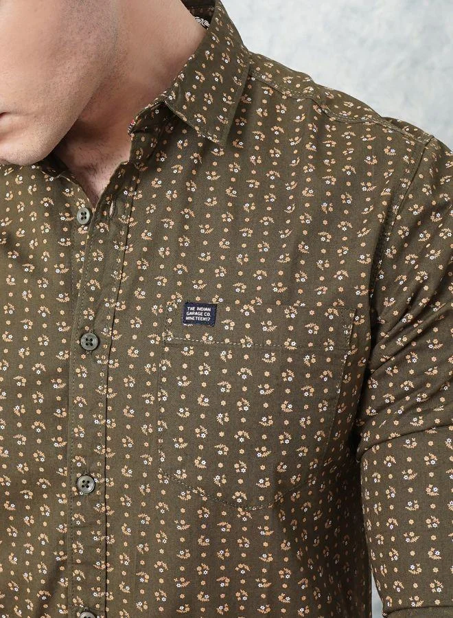 شركة المرآب الهندية Men Slim Fit Abstract Printed Full Sleeves Spread Collar Casual Shirt