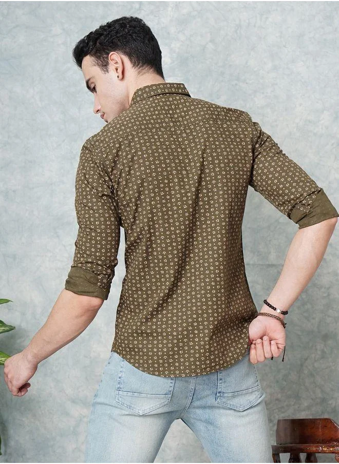 شركة المرآب الهندية Men Slim Fit Abstract Printed Full Sleeves Spread Collar Casual Shirt