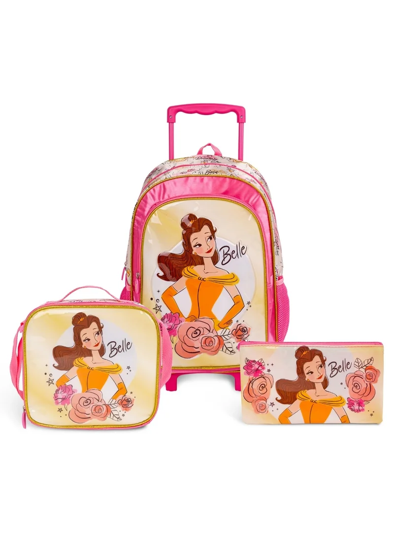 Disney Princess  18 Inch Kids 3-in-1 Trolley School Bag Set - Ergonomic Backpack, Insulated Lunch Bag & Pencil Case,Lightweight, Durable, Students 6+ - Perfect for Travel & School,For Girls