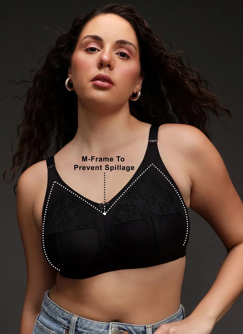 Clovia Clovia Non-Padded Non-Wired Full Coverage Plus Size Minimizer Bra in Black