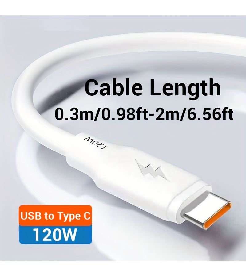 1 متر 3.28 قدم كابل شحن سريع بقدرة 120 وات من نوع USB C لنقل البيانات للهواتف الذكية متوافق مع سامسونغ وشاومي وهواوي وأوبو وهونر سلك شحن بطول 11.81 بوصة و39.37 بوصة و59.06 بوصة و78.74 بوصة - Image 2