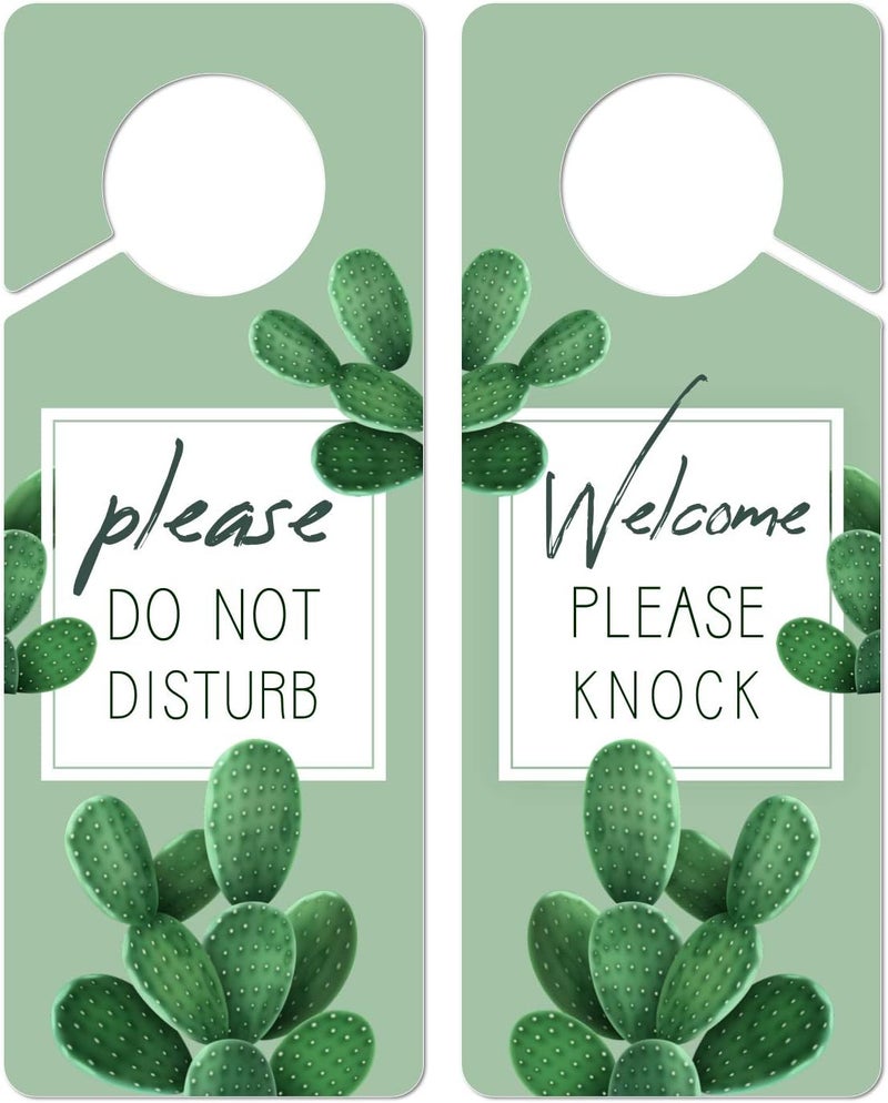 Fun-Plus Do Not Disturb Door Hanger Sign, 2 Pack (Printed on Both Sides), 9.3″x3.5″ PVC Plastic, Please Do Not Disturb Sign for Home, Office, Hotel, Bathroom, Bedroom, Counseling, Therapists, Clinic, Cactus - Image 1