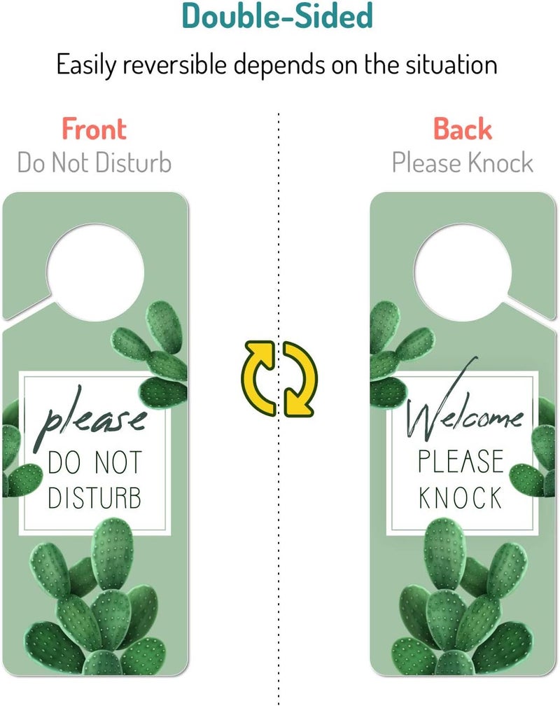 Fun-Plus Do Not Disturb Door Hanger Sign, 2 Pack (Printed on Both Sides), 9.3″x3.5″ PVC Plastic, Please Do Not Disturb Sign for Home, Office, Hotel, Bathroom, Bedroom, Counseling, Therapists, Clinic, Cactus - Image 2