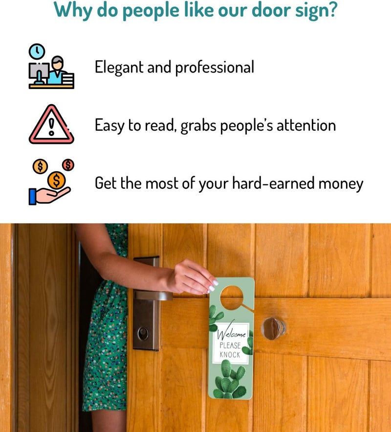 Fun-Plus Do Not Disturb Door Hanger Sign, 2 Pack (Printed on Both Sides), 9.3″x3.5″ PVC Plastic, Please Do Not Disturb Sign for Home, Office, Hotel, Bathroom, Bedroom, Counseling, Therapists, Clinic, Cactus - Image 4
