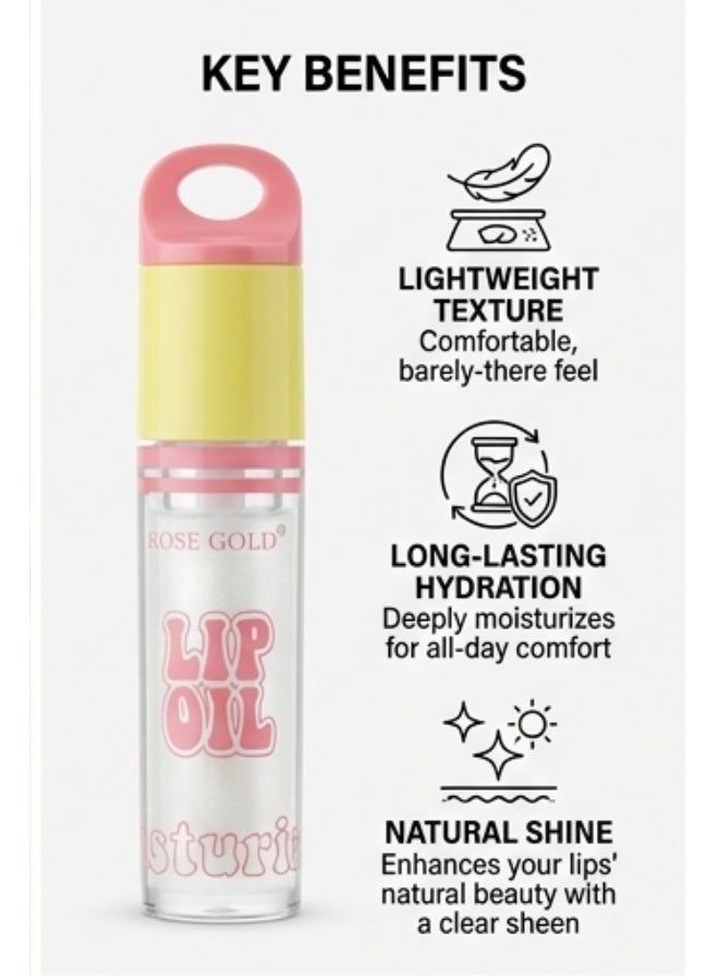 Rose Gold Lip Oil Hydrating Lip Treatment 8ml Lightweight Moisturizing Lip Serum with Glass Shine Finish and Glimmer Infusion for Dry and Chapped Lips Daily Care and Glossy Natural Look - Image 4