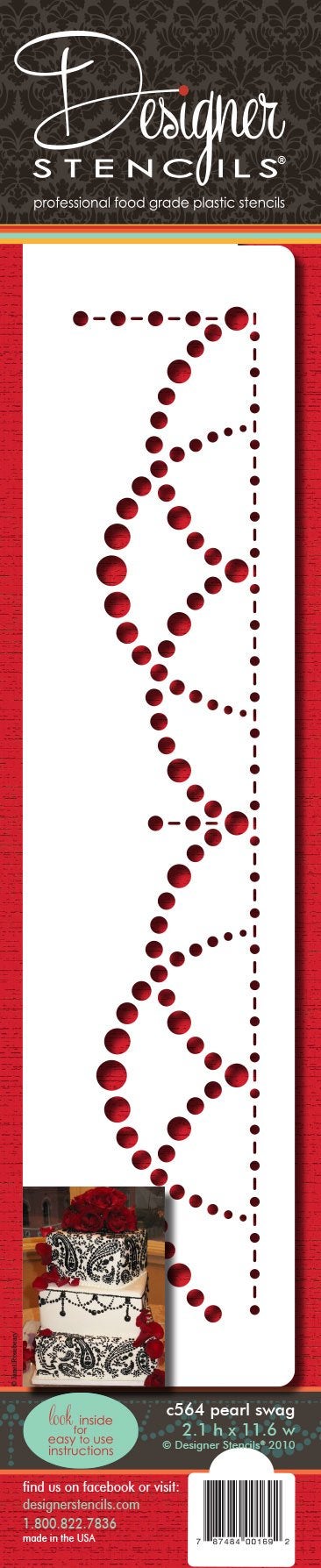 Designer Stencils C564 Pearl Swag Cake Stencil, Beige/Semi-Transparent - Image 1