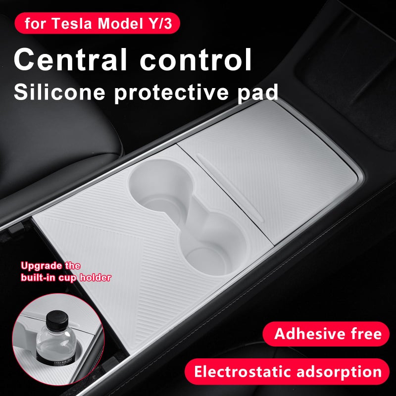 Fannasi Center Console Silicone Wrap Kit with Cup Holder for Tesla Model 3 2021-2023 / Model Y 2021-2024 (White) - Image 2