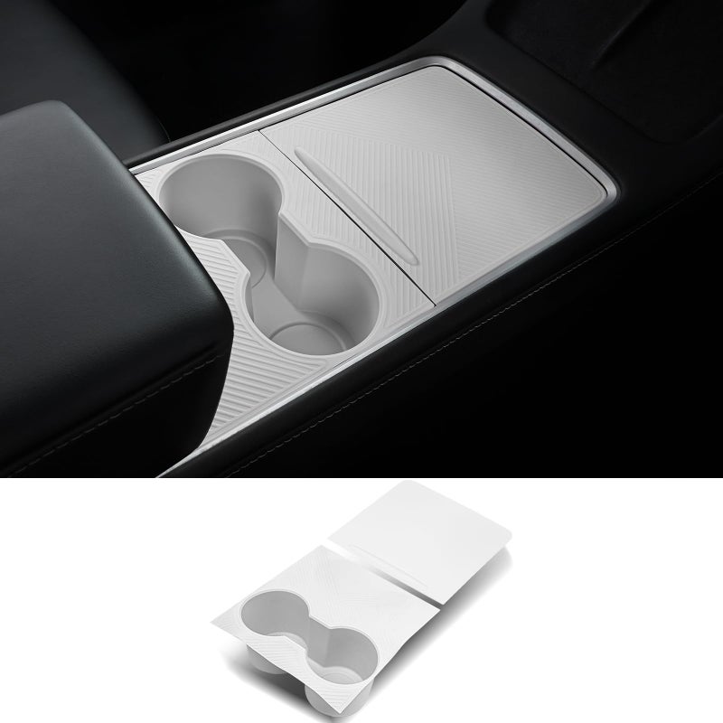 Fannasi Center Console Silicone Wrap Kit with Cup Holder for Tesla Model 3 2021-2023 / Model Y 2021-2024 (White) - Image 1
