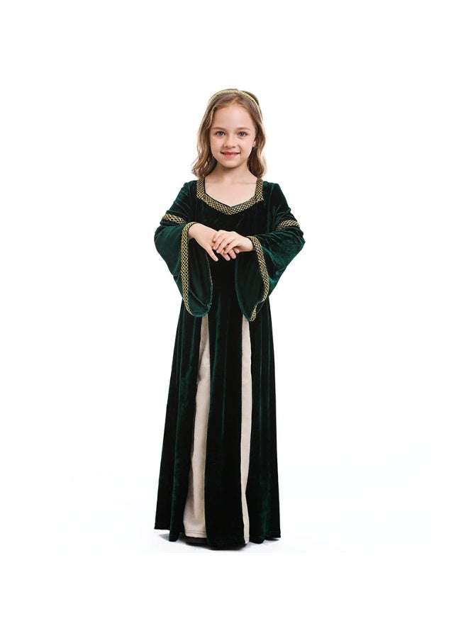 general Girls Retro Medieval Girls Clothing, Halloween Costume Palace Style Trumpet Sleeve Long Dress - Image 2