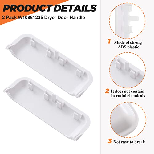 Beaquicy W10861225 W10714516 Dryer Door Handle - Pack of 2 Unbreakable - Fit for Whirlpool Kenmore Maytag Amana Crosley Dryer Replace AP5999398 PS11731583 W10861225VP - Image 2