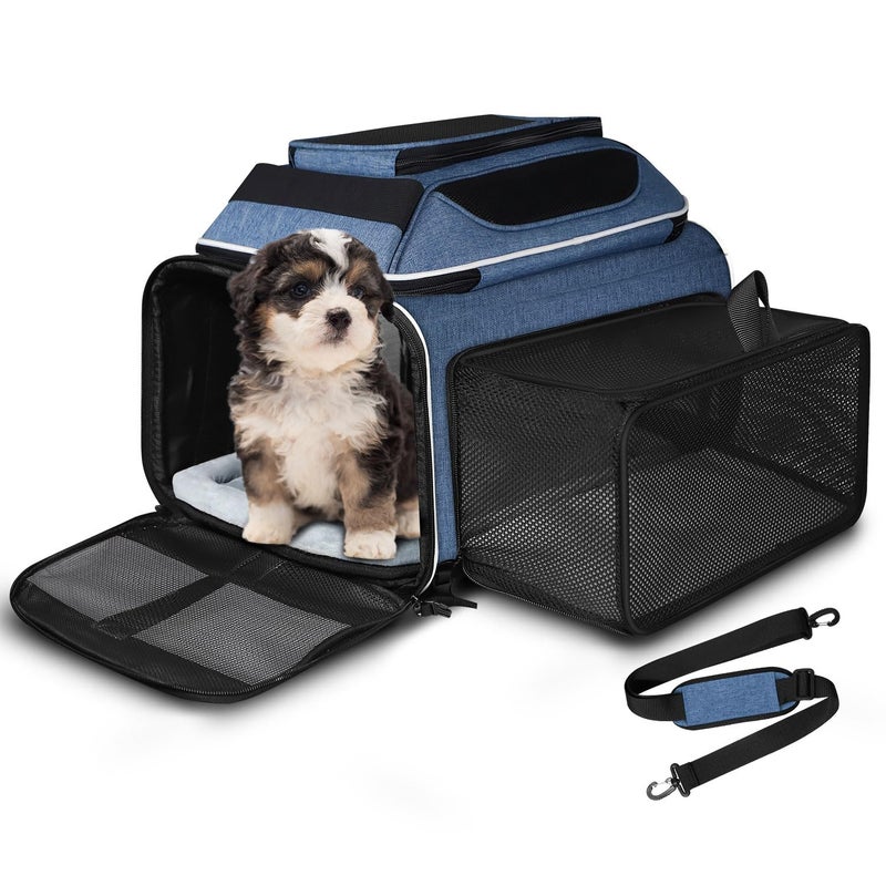Petskd Top and Side Expandable Pet Carrier 18x11x11 Inches Delta United Airline Approved, Soft-Sided Carrier for Small Cats and Dogs with Locking Safety Zippers and Anti-Scratch Mesh(Blue) - Image 1