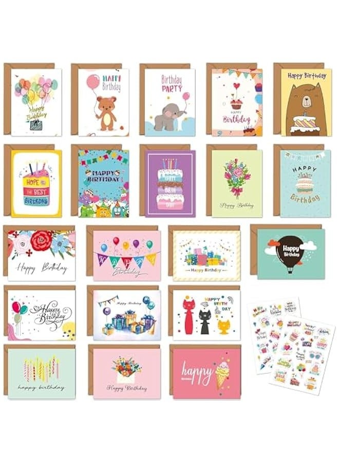 TRASSLE 20Pcs Birthday Happy Birthday Cards with Envelopes,Variety Set of Assorted Birthday Cards with Envelopes, Bulk Greeting Cards Assortment for Family, Kids, Friends, Work & Office Celebrations - Image 1
