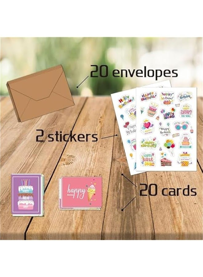 TRASSLE 20Pcs Birthday Happy Birthday Cards with Envelopes,Variety Set of Assorted Birthday Cards with Envelopes, Bulk Greeting Cards Assortment for Family, Kids, Friends, Work & Office Celebrations - Image 3