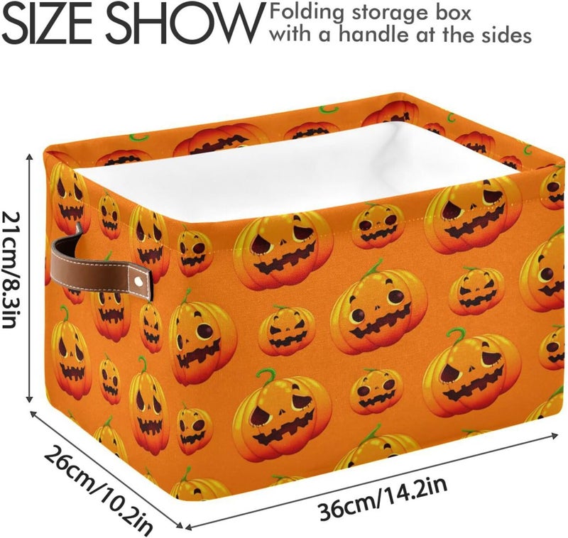 Halloween Jack Faces Canvas Storage Basket, Foldable Storage Bins with Handles Versatile Organizer for Toys, Nursery, Shelves, Closet, Bathroom, Living Room, 1Pack - Image 3