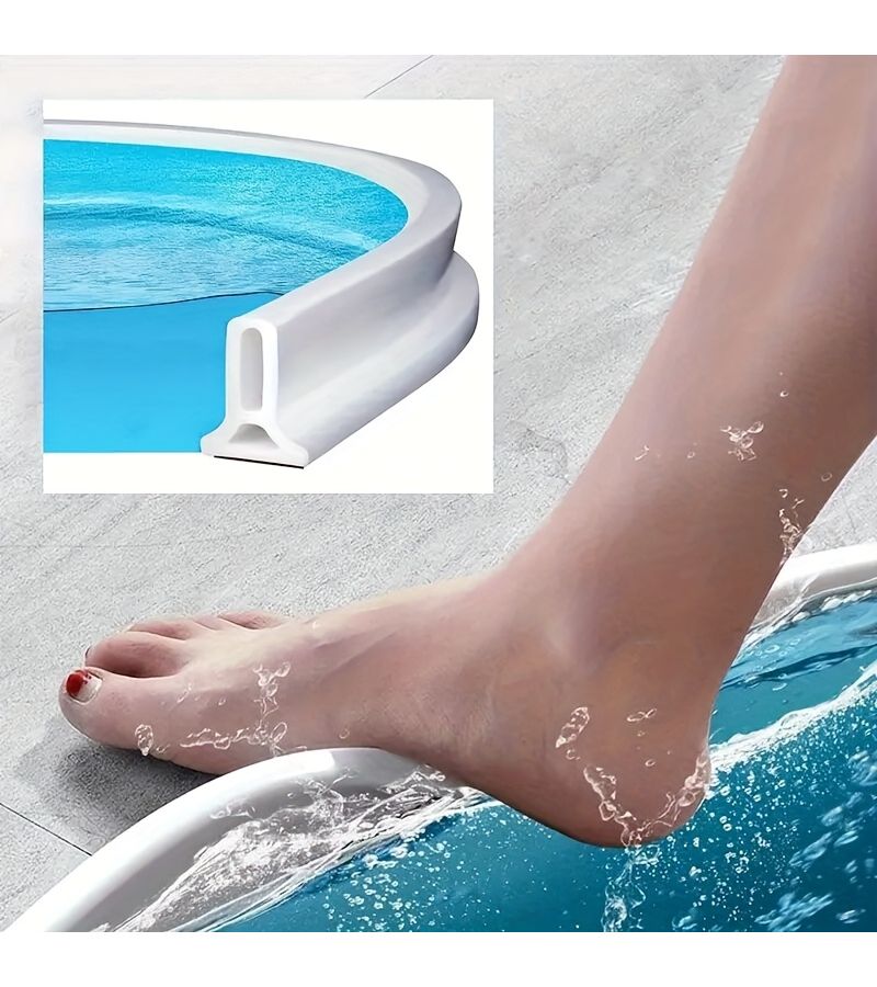 White 1.97 Inch Self Adhesive Bathroom Floor Dam Water Barrier Dry Wet Separation - Image 1