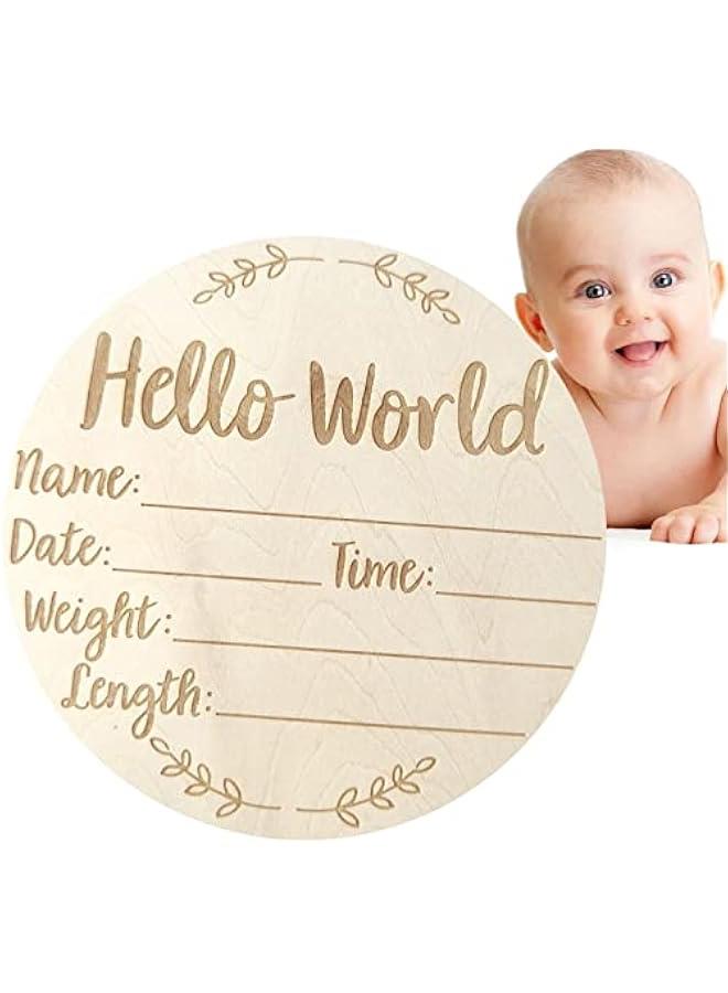 جونيس WEZCHUGHAOL Wooden Baby Announcement Sign, Newborn Baby Announcement Sign, 5.9 Inch Hello World Newborn Welcome Sign for Baby Shower, Photo Prop, Hospital, Nursery, New Parents (E) - Image 2