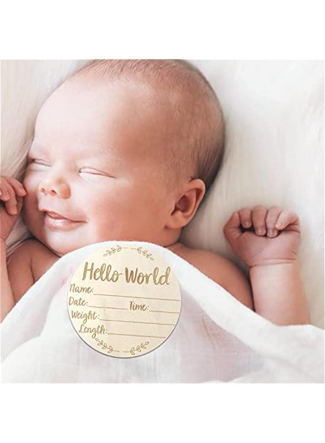 جونيس WEZCHUGHAOL Wooden Baby Announcement Sign, Newborn Baby Announcement Sign, 5.9 Inch Hello World Newborn Welcome Sign for Baby Shower, Photo Prop, Hospital, Nursery, New Parents (E) - Image 5