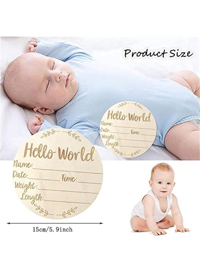 جونيس WEZCHUGHAOL Wooden Baby Announcement Sign, Newborn Baby Announcement Sign, 5.9 Inch Hello World Newborn Welcome Sign for Baby Shower, Photo Prop, Hospital, Nursery, New Parents (E) - Image 3