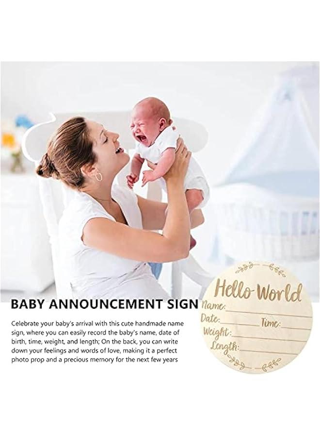 جونيس WEZCHUGHAOL Wooden Baby Announcement Sign, Newborn Baby Announcement Sign, 5.9 Inch Hello World Newborn Welcome Sign for Baby Shower, Photo Prop, Hospital, Nursery, New Parents (E) - Image 4