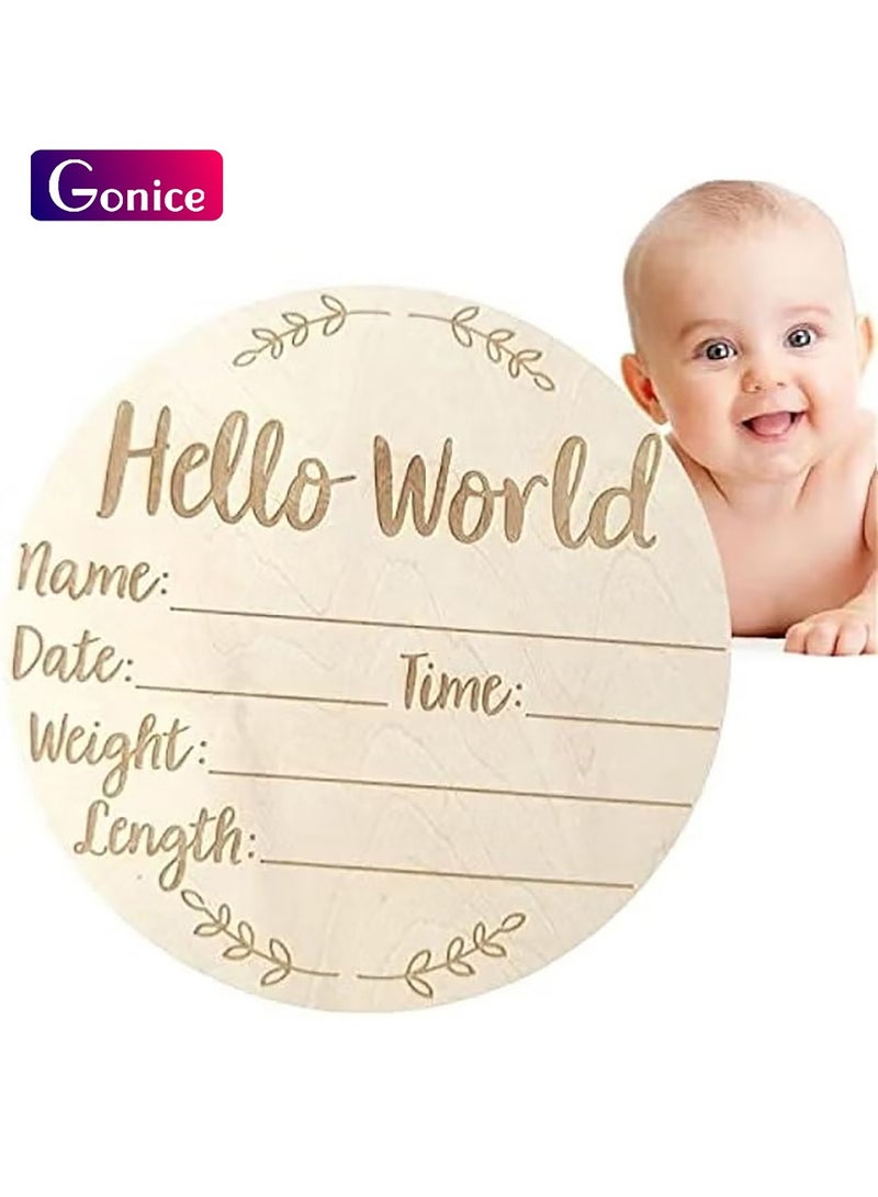 جونيس WEZCHUGHAOL Wooden Baby Announcement Sign, Newborn Baby Announcement Sign, 5.9 Inch Hello World Newborn Welcome Sign for Baby Shower, Photo Prop, Hospital, Nursery, New Parents (E) - Image 1