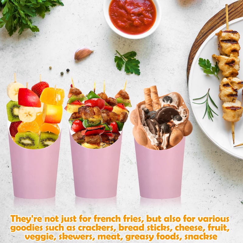 Sabary 50 Pcs Christmas Charcuterie Cups, 12 Oz Paper Snack Appetizer Cups, French Fry Holder Brown Kraft, Disposable Popcorn Boxes Cones for Christmas Baby Shower Birthday Waffle Food Takeout(Pink) - Image 3