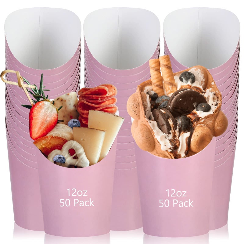 Sabary 50 Pcs Christmas Charcuterie Cups, 12 Oz Paper Snack Appetizer Cups, French Fry Holder Brown Kraft, Disposable Popcorn Boxes Cones for Christmas Baby Shower Birthday Waffle Food Takeout(Pink) - Image 1