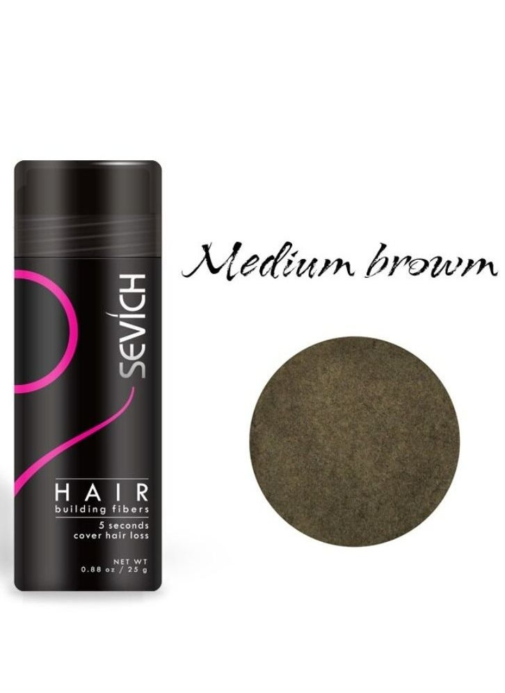 Hair Building Fibers 5 Seconds Conceals Loss Hair Rebuilding Nature Keratin Fibers for Thinning Hair 25g - Medium Brown Colour