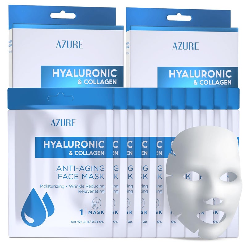 Azure Cosmetics Hyaluronic Acid & Collagen Anti Aging Sheet Facial Mask - Rejuvenating & Moisturizing Face - Helps Reduce Fine Lines & Wrinkles, Tightens & Smooths - Made in Korea - Pack of 5 - Image 1