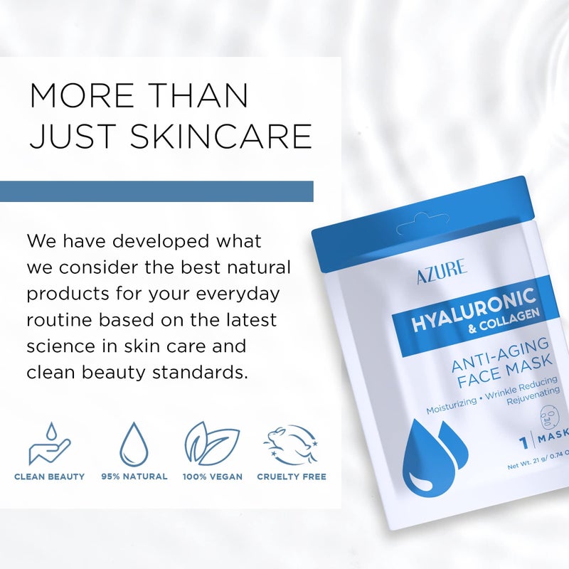 Azure Cosmetics Hyaluronic Acid & Collagen Anti Aging Sheet Facial Mask - Rejuvenating & Moisturizing Face - Helps Reduce Fine Lines & Wrinkles, Tightens & Smooths - Made in Korea - Pack of 5 - Image 5