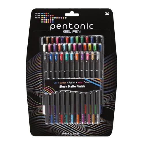 Pentonic Gel Pens, 36 Count, 36 Assorted Colors (Assorted Color, Neon, Pastel & Glitter), Medium & Fine Point, Smooth Writing For Journaling (1002358) - Image 1