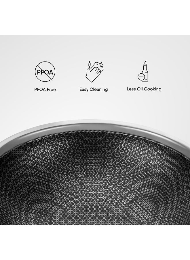 Stahl مقلاة ستال أرتيزان هايبرد ثلاثية الطبقات غير لاصقة مع غطاء، مقلاة من الفولاذ المقاوم للصدأ للطهي، صديقة لملعقة معدنية، متوافقة مع موقد الغاز والحراري، 1.2 لتر، 18 سم - Image 5