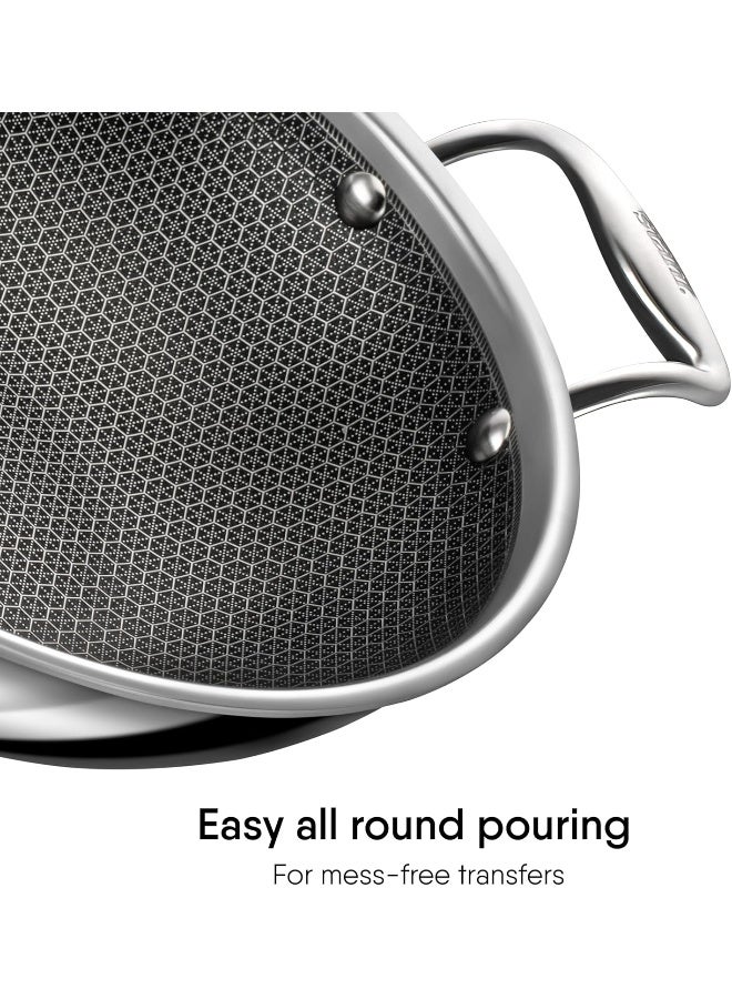 Stahl مقلاة ستال أرتيزان هايبرد ثلاثية الطبقات غير لاصقة مع غطاء، مقلاة من الفولاذ المقاوم للصدأ للطهي، صديقة لملعقة معدنية، متوافقة مع موقد الغاز والحراري، 1.2 لتر، 18 سم - Image 3