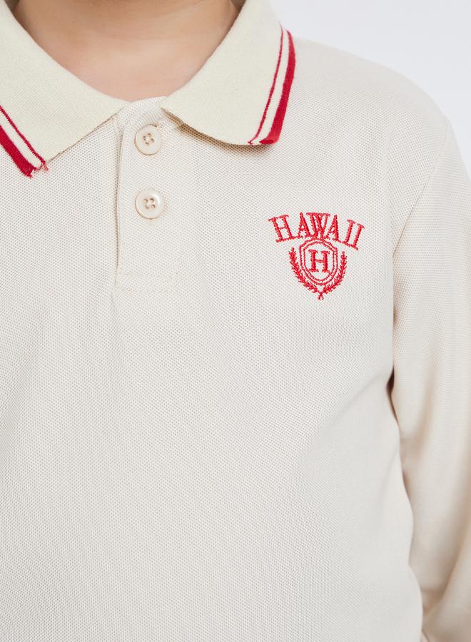 Styli Embroidered Detail Long Sleeve Tipped Polo T-Shirt - Image 3