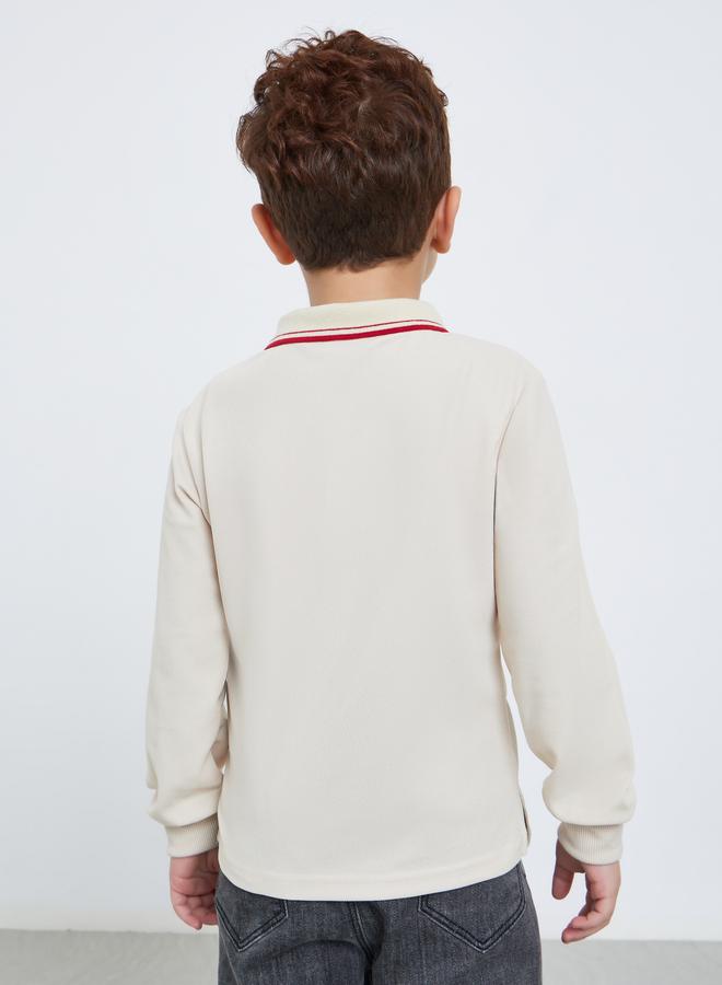 Styli Embroidered Detail Long Sleeve Tipped Polo T-Shirt - Image 4